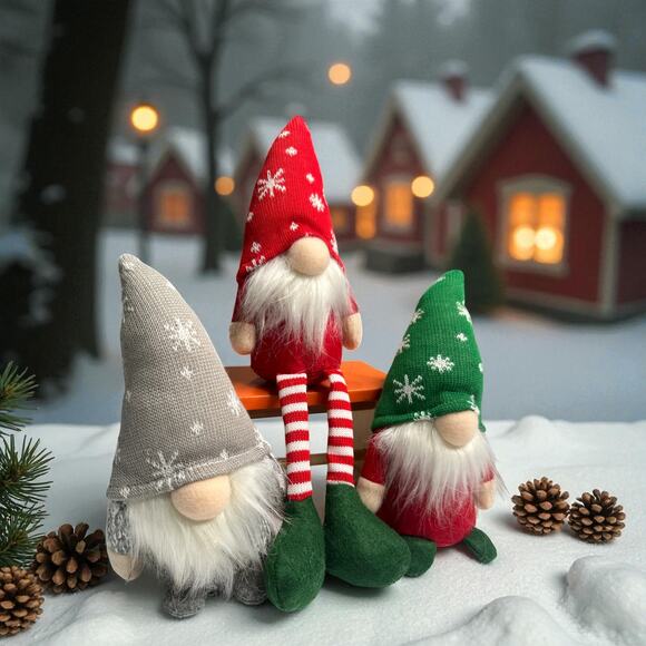 Christmas Gnomes Set 3PCS Plush Holiday Decorations Scandinavian Tomte Decor - Picture 4 of 6